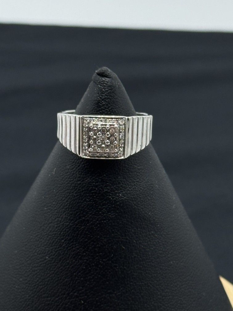 14k 14kt White Gold Ring with Diamonds 5.58g size 11.75