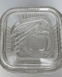 Mid Century Modern, MCM, Retro Kitchen, Depression Glass, Food Storage, Collectible Glass, Farmhouse, Kitsch, Art Deco, Vegetable Pattern, Clear Glass