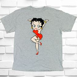 Vintage 90s Unbranded Unisex Adult Large Gray Betty Boop T-shirt • Graphic Tee