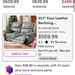 Faux Leather Reclining Loveseat