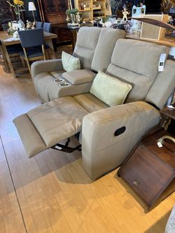 Brand New Taupe Double Recliner Suede Loveseat Sofa Couch 