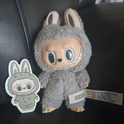 Labubu Exciting Macaron Sesame Bean Gray color pendant keychain plush toy decor