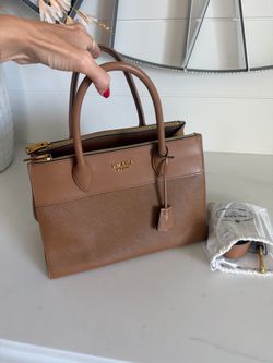 Authentic Prada camel double zip tote