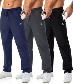 Size L Mens Joggers with Zipper Pockets Open Bottom Sweatpants for Men 3 Pack Lightweight Track Pants Men for Workout, Gym

Size L