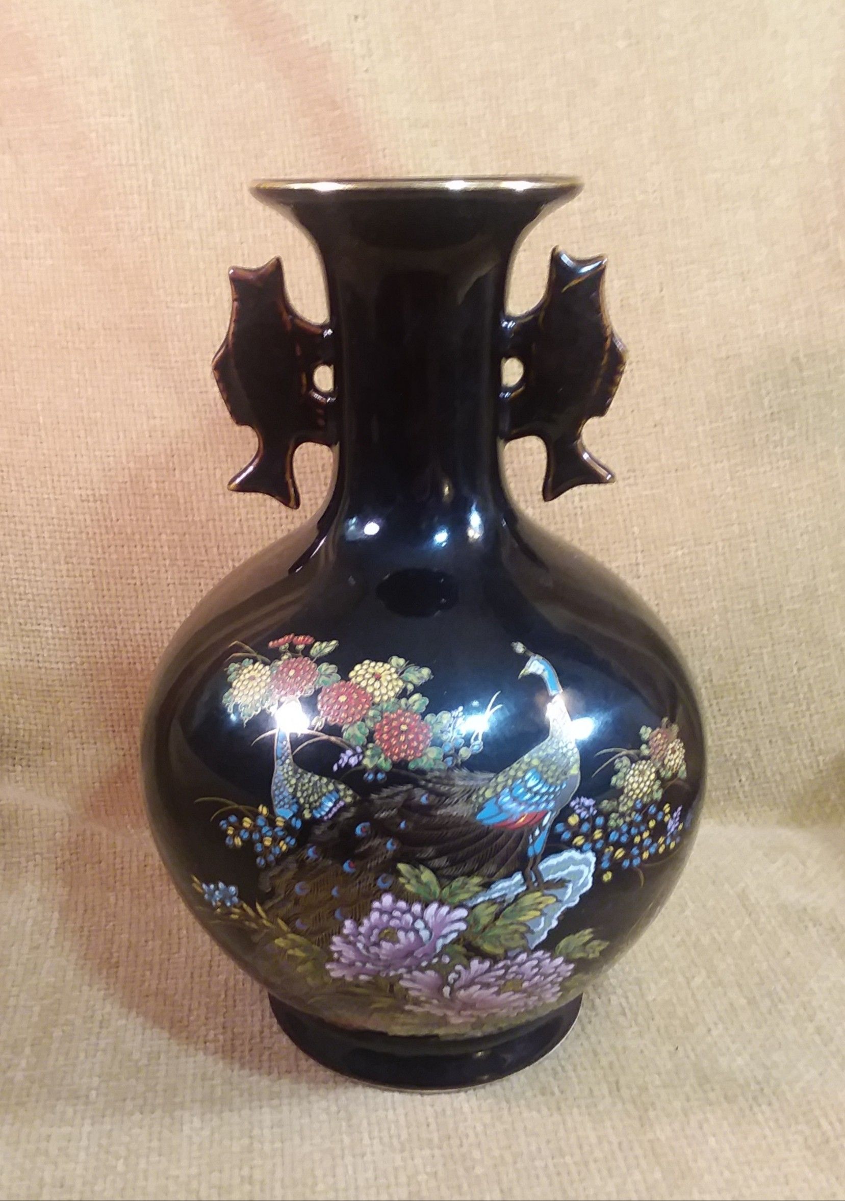 Vintage MCI Japan Fish Handled Porcelain Vase