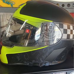 New Flat Black And Neon Dot Dual Visor Helmet $110