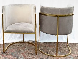 4 Large Dining Chairs – Gray Velvet Brass - New