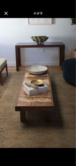 Locally Sourced Arancio Onyx + Walnut Coffee Table
