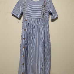 Striped Short Sleeve Maxi Summer Dress (Size: M)