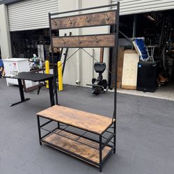 LIKE NEW Coat Rack Shoe Bench Industrial Hall Tree Storage Bench for Entryway 