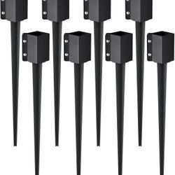 VEVOR Fence Post Anchor Ground Spike, 8 Pack 36 x 4 x 4 Inches Outer Diameter (Inner Diameter 3.5 x3.5 Inches), Metal Black