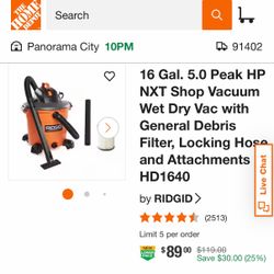 RIGID 16 gallon vacuum
