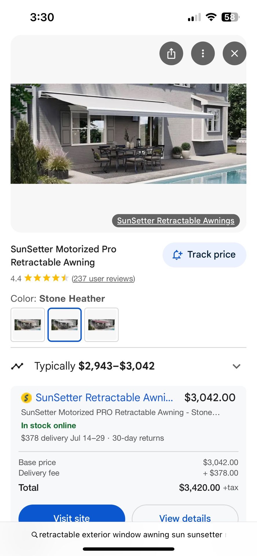 retractable exterior window awning motorized 14 Feet