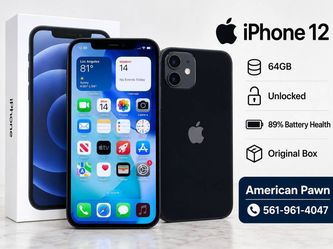 Apple iPhone 12 64GB Black Unlocked w/ Original Box – 89% Battery