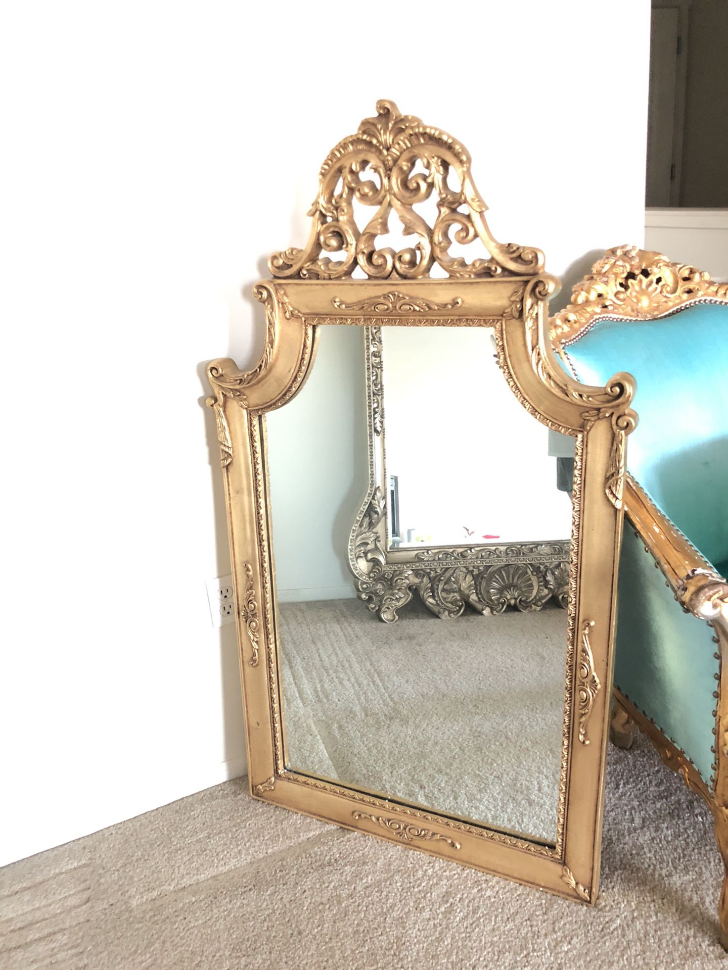 DIRECT SELL- ITALY Circa 1960’s GOLD ORNATE LEANING ENTRY MIRROR ESTATE PIECE