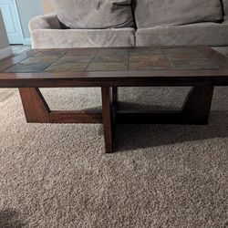 Wood And  Stone Living Room Table Set
