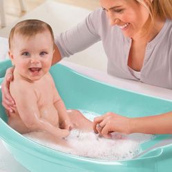 Summer Infant Splish 'n Splash Newborn to Toddler Tub (Aqua) - 3-Stage Tub for Newborns, Infants, and Toddlers - Includes Fabric Newborn Sling, Cushio