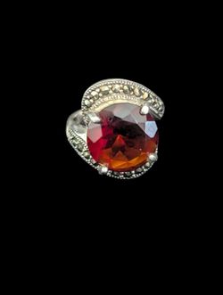 Red Garnet & marcasite Silver 925 Ring s.7