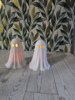 Set of 2 Glowing 3D Printed Ghosts w/ LED Tea Lights