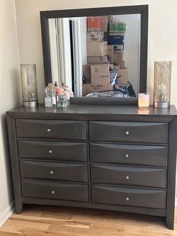 Gray 8-Drawer Dresser with Mirror