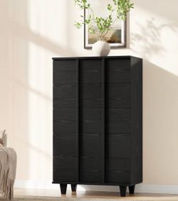 Tall Black Wood Grain Storage dresser