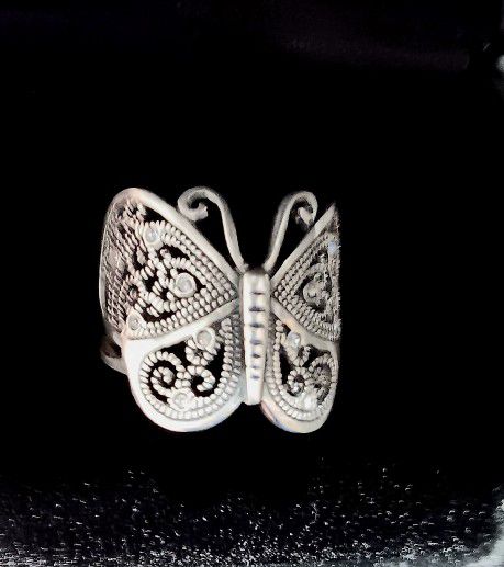 Sterling And Diamond  Butterfly Ring Sz 8.5