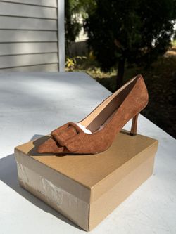 Brown suede high heel pumps with buckle size 8 