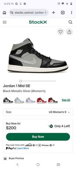 Nike Air Jordan Retro 1 Mid SE Black Grey Silver FB9892-002 Womens Size 11