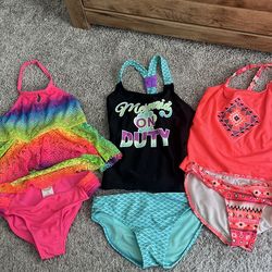 Three girls swimsuits size 7-8 wonder nation brand all two piece bathing suits halter top