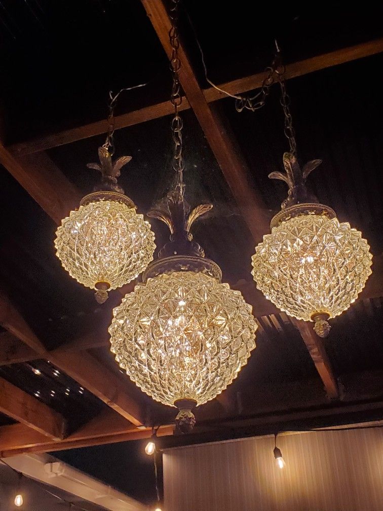 Vintage Brass and Cut Crystal Pineapple Chandelier