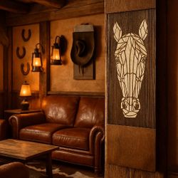 Handmade Geometric Horse Wall Art – Laser Engraved Rustic Wood Sign – Farmhouse/ Modern Décor Gift