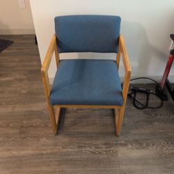 Wooden Chair With Blue Cushion