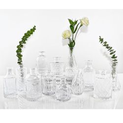 Glass Bud Vases Set of 12, Small Vases for Centerpieces, Vintage Mini Vases for Wedding Decor, Clear Glass Bud Vase in Bulk, Office and Home Table Flo