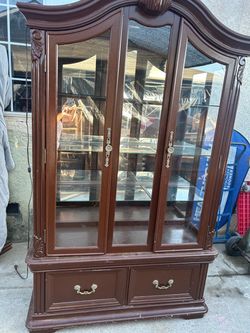 Wood China Cabinet with Glass Doors