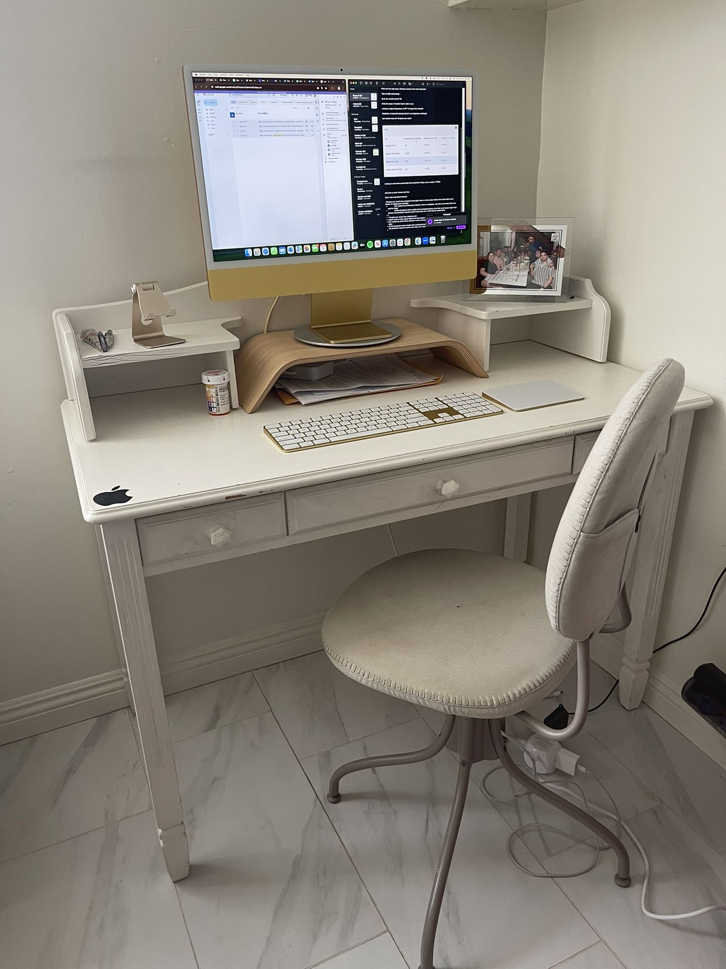 Pottery Barn white desk with Ikea office chair