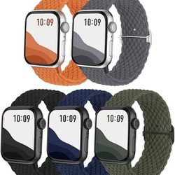 new Solo Loop Bands 5-Pack Compatible with Apple Watch Band 38mm 40mm 41mm 42mm 44mm 45mm 49mm Women Men, Adjustable Stretchy Elastic Strap for iWatch