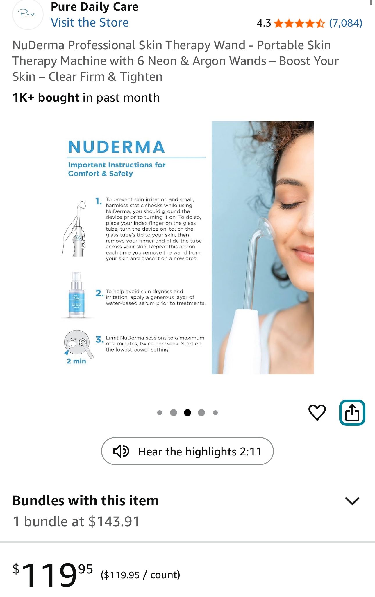 NuDerma Professional Skin Therapy Wand - Portable Skin Therapy Machine with 6 Neon & Argon Wands – Boost Your Skin – Clear Firm & Tighten