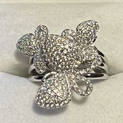 Butterfly Ring - Pave CZ - Signed  BYJ  - Sterling Silver.925  - Size 8  - New with Tags