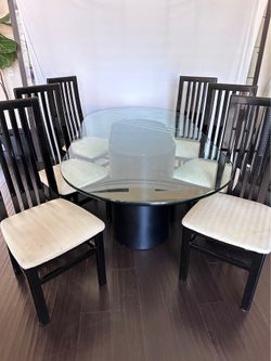 6ft 5” Modern Tempered Glass Table Dining Table Set With 6 Matching Chairs