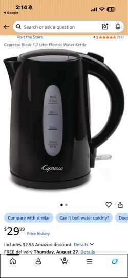 hervidor de agua eléctrico Capresso Electric Water Kettle (Modelo 279.01) en color negro.
