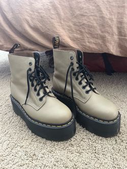 Dr. Martens Platform Lace-Up Boots, Pale Olive, Size 8 Women’s