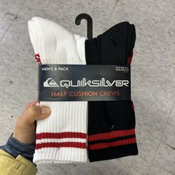 Quiksilver men’s half cushion Crew Socks- 8 Pack