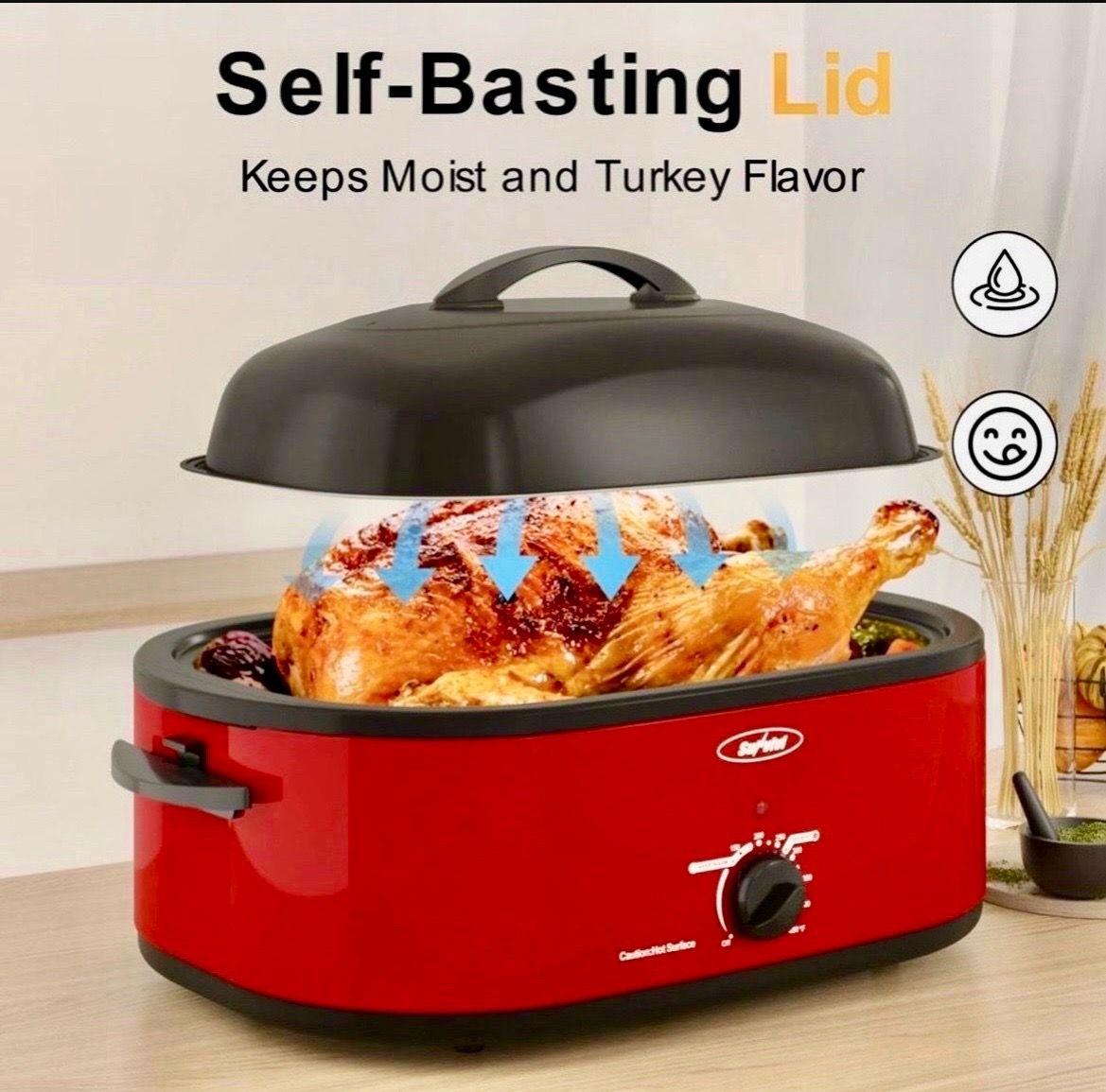 Sunvivi Roaster Oven with Self-Basting Lid, 20 Quart Electric Roaster with Removable Pan & Rack, 150-450°F Full-Range Temperature ControRetails $110.9