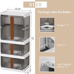 HAIXIN Closet Organizers and Storage, 77.6 Gal Stackable Bins, Wardrobe Organizer, Collapsible Clothing Storage with Closet Rod and Clothes Hangers (1
