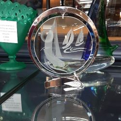 Round Chrome Frame W/ Floating Crystal Sailboats- Located In Shelton 