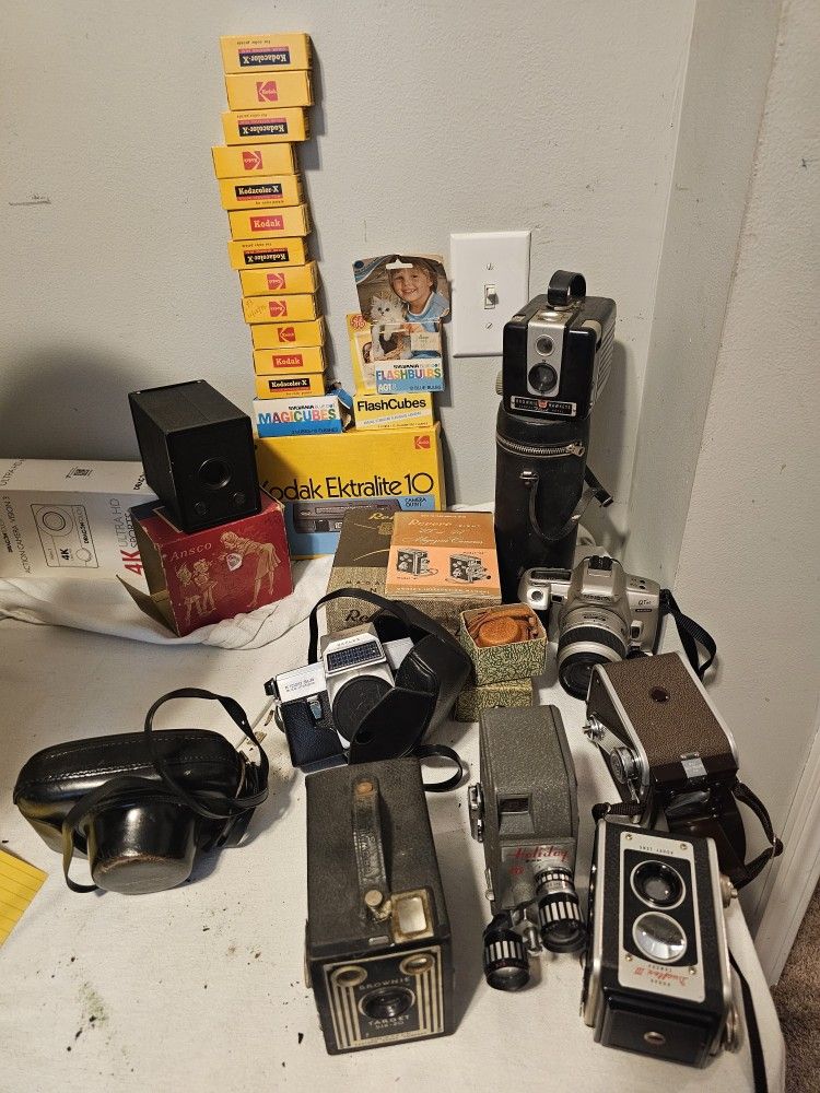 Multiple Vintage And Old Cameras