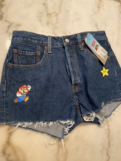 Levi's X Super Mario 501 Cut Off Shorts High Rise Dark Wash Size 30