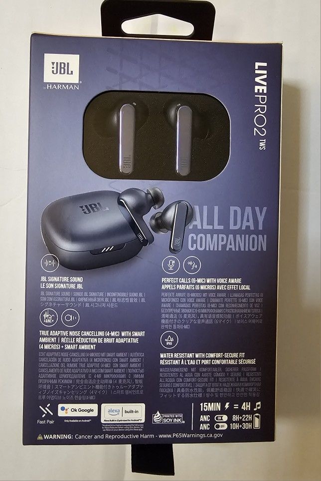 JBL Live Pro 2: 40 Hours of Playtime, True Adaptive Noise Cancelling, Smart Ambient, and Beamforming mics (Blue), Small