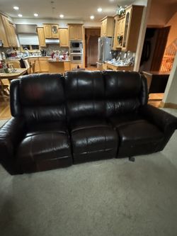 Mahogany Leather Reclining Couch (x2)