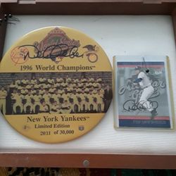 Signed Derek Jeter Card And Button